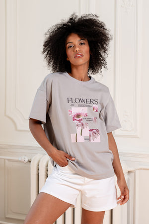 T-SHIRT GARDEN FLOWER SZARY image 0