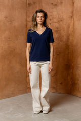 T-SHIRT BASIC BOPOCO NORMAL V-NECK GRANATOWY image 1