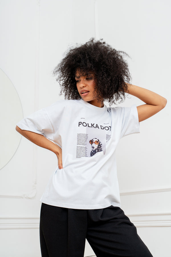 T-SHIRT POLKA DOT BIAŁY image 0