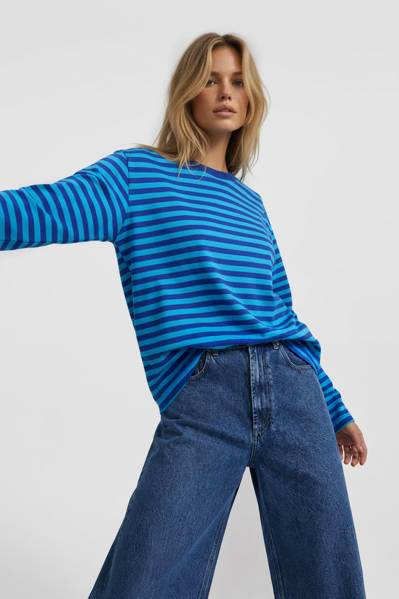 LONGSLEEVE OVERSIZE W PASKI CHABROWO-MORSKIE