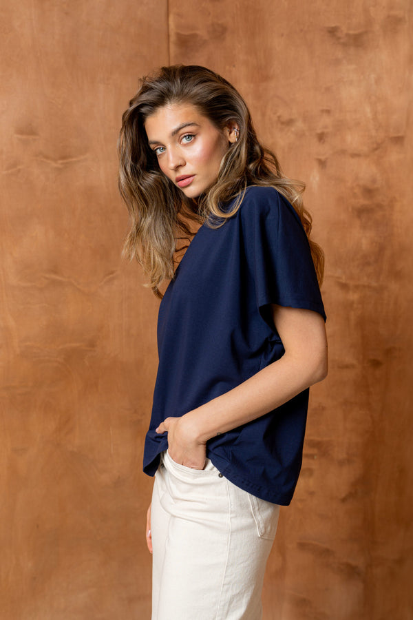 T-SHIRT BASIC BOPOCO OVERSIZE KIMONO GRANATOWY image 1