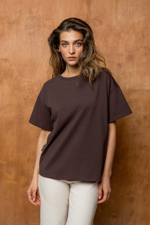 T-SHIRT BASIC BOPOCO OVERSIZE BRĄZOWY image 0