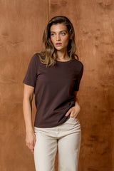 T-SHIRT BASIC BOPOCO NORMAL BRĄZOWY image 0