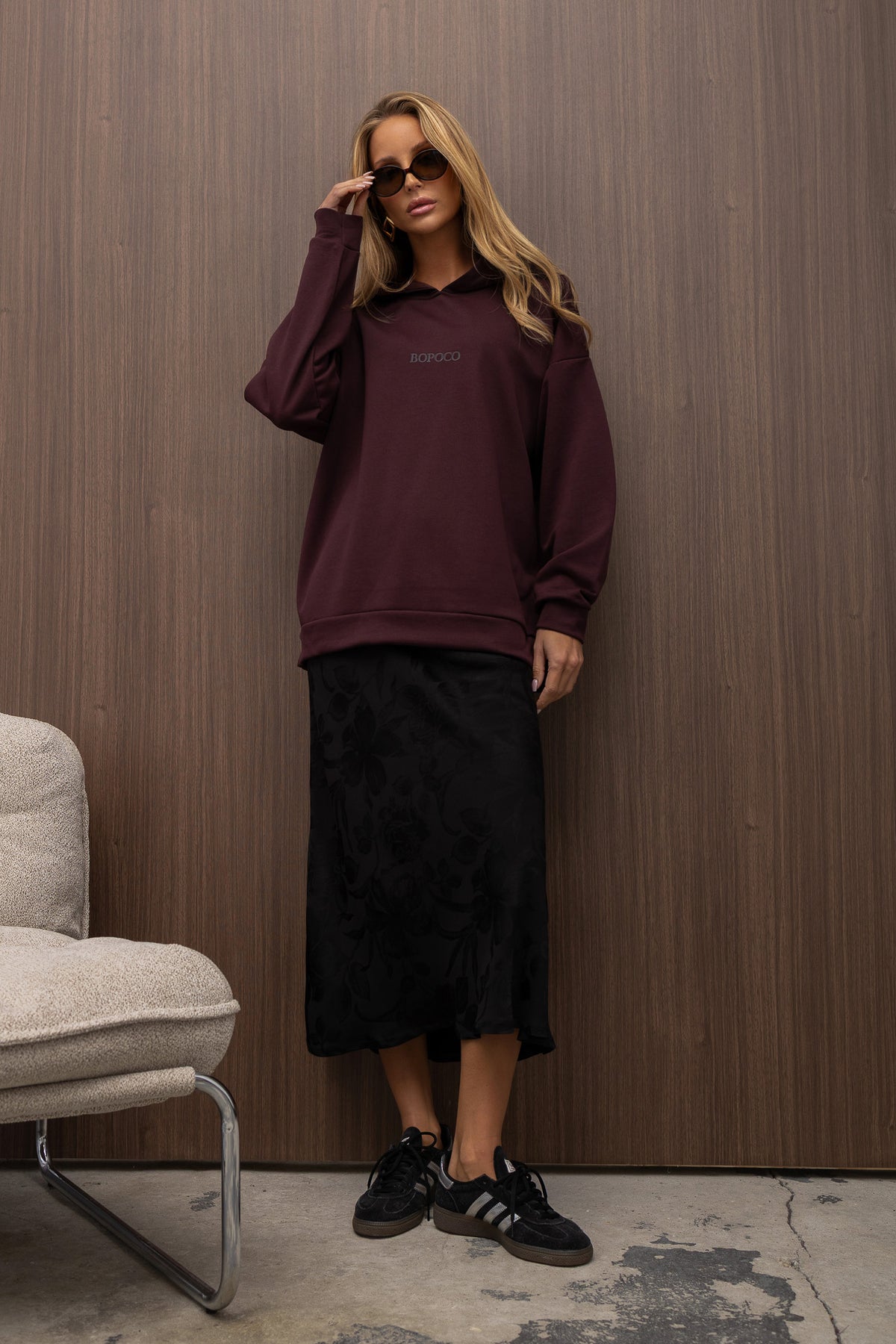 BLUZA Z KAPTUREM BOPOCO BURGUNDOWA
