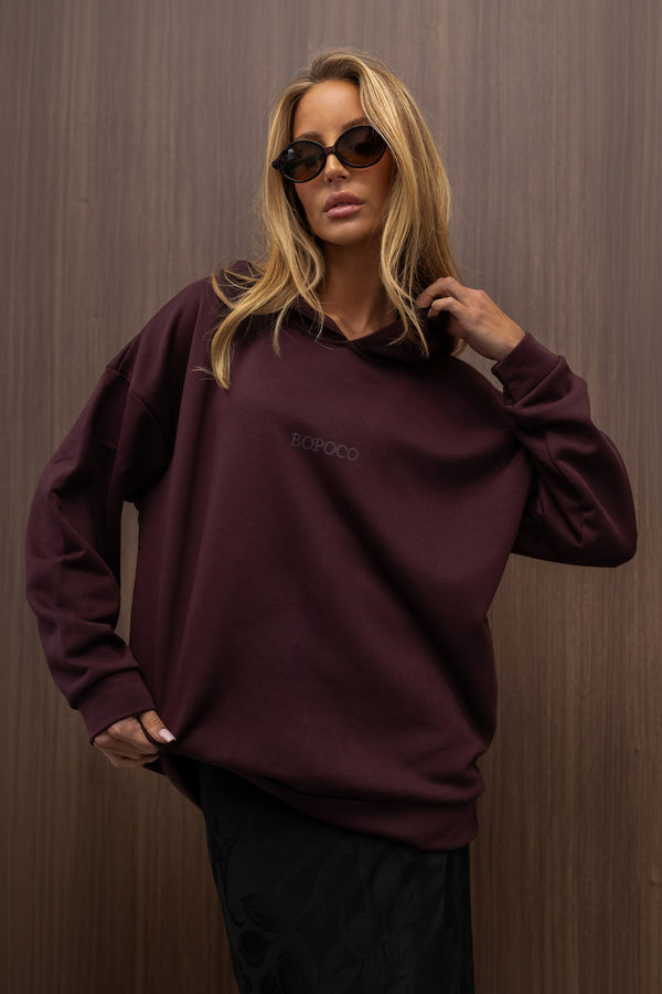 BLUZA Z KAPTUREM BOPOCO BURGUNDOWA