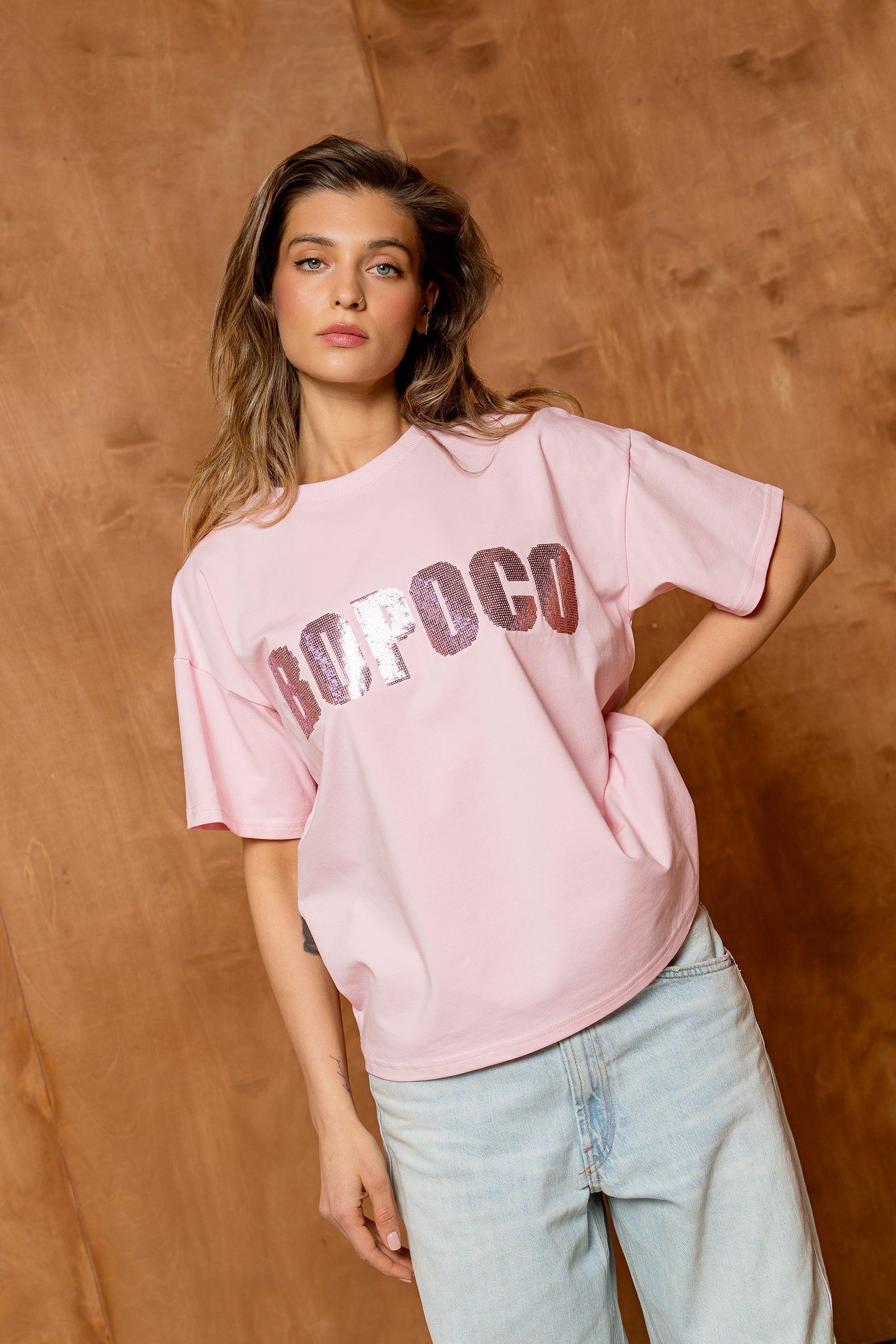T-SHIRT BOPOCO CEKIN RÓŻOWY image 1