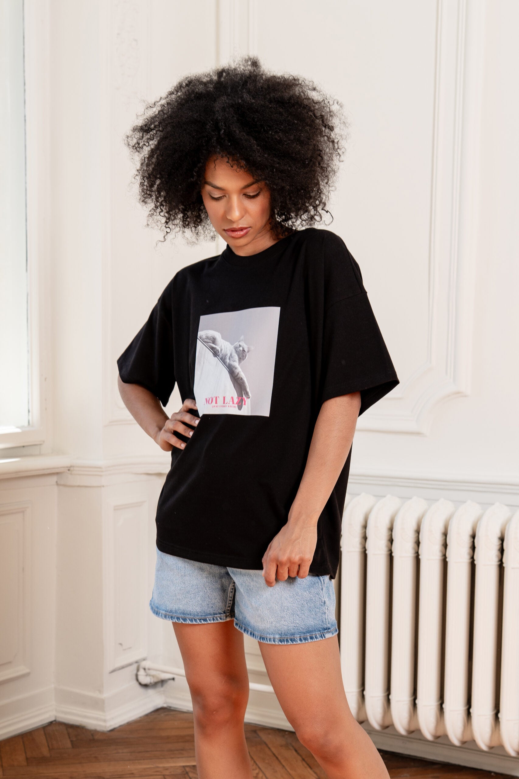 T-SHIRT NOT LAZY CZARNY image 1