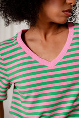 T-SHIRT V-NECK W PASKI RÓŻOWO-ZIELONE image 2