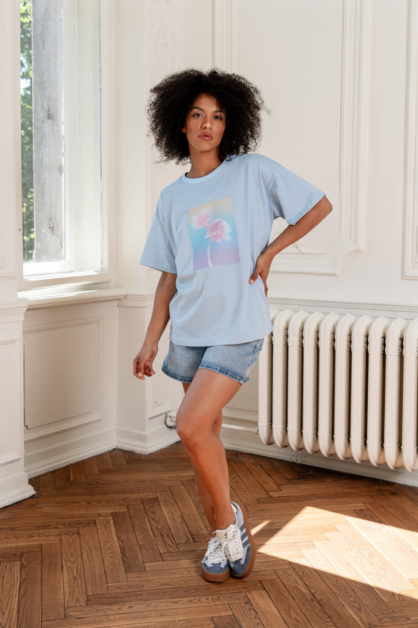 T-SHIRT PASTEL FLOWER NIEBIESKI image 0