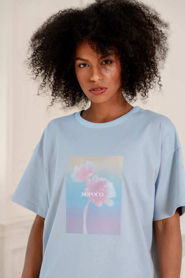 T-SHIRT PASTEL FLOWER NIEBIESKI image 1