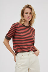 T-SHIRT W PASKI BRĄZOWO-CEGLANE image 0