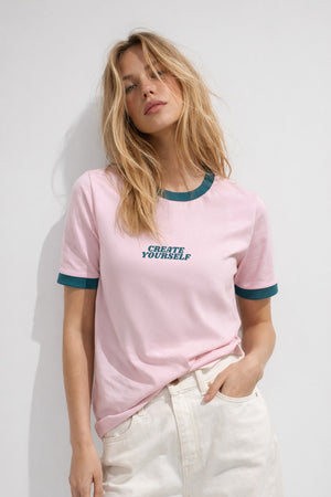 T-SHIRT RÓŻOWY CREATE YOURSELF Z LAMÓWKĄ image 0