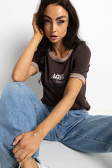 T-SHIRT BRĄZOWY LOVE Z LAMÓWKĄ image 2