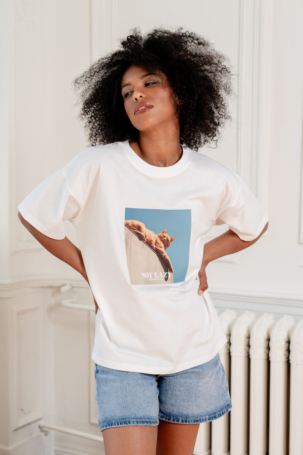 T-SHIRT NOT LAZY BIAŁY image 0