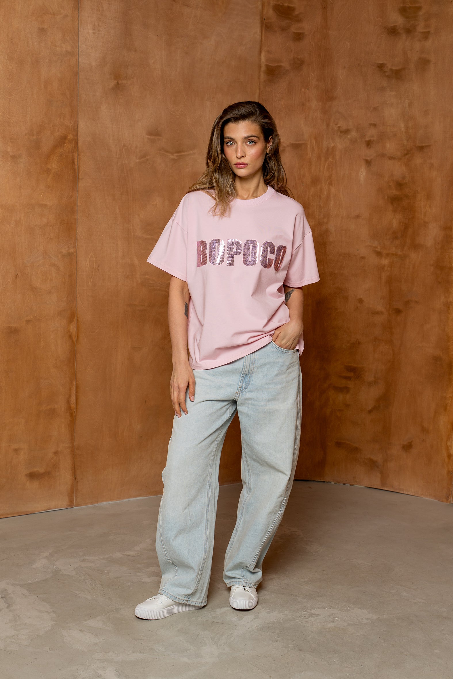 T-SHIRT BOPOCO CEKIN RÓŻOWY image 0
