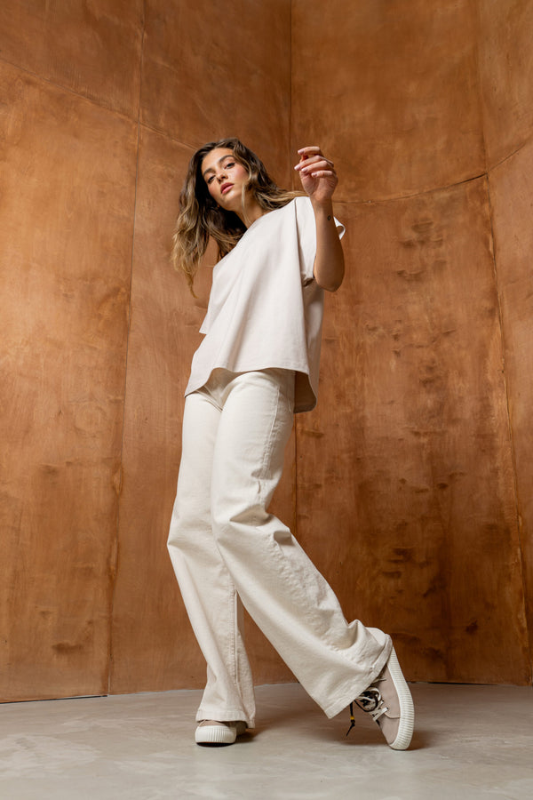 T-SHIRT BASIC BOPOCO OVERSIZE KIMONO BEŻOWY image 1