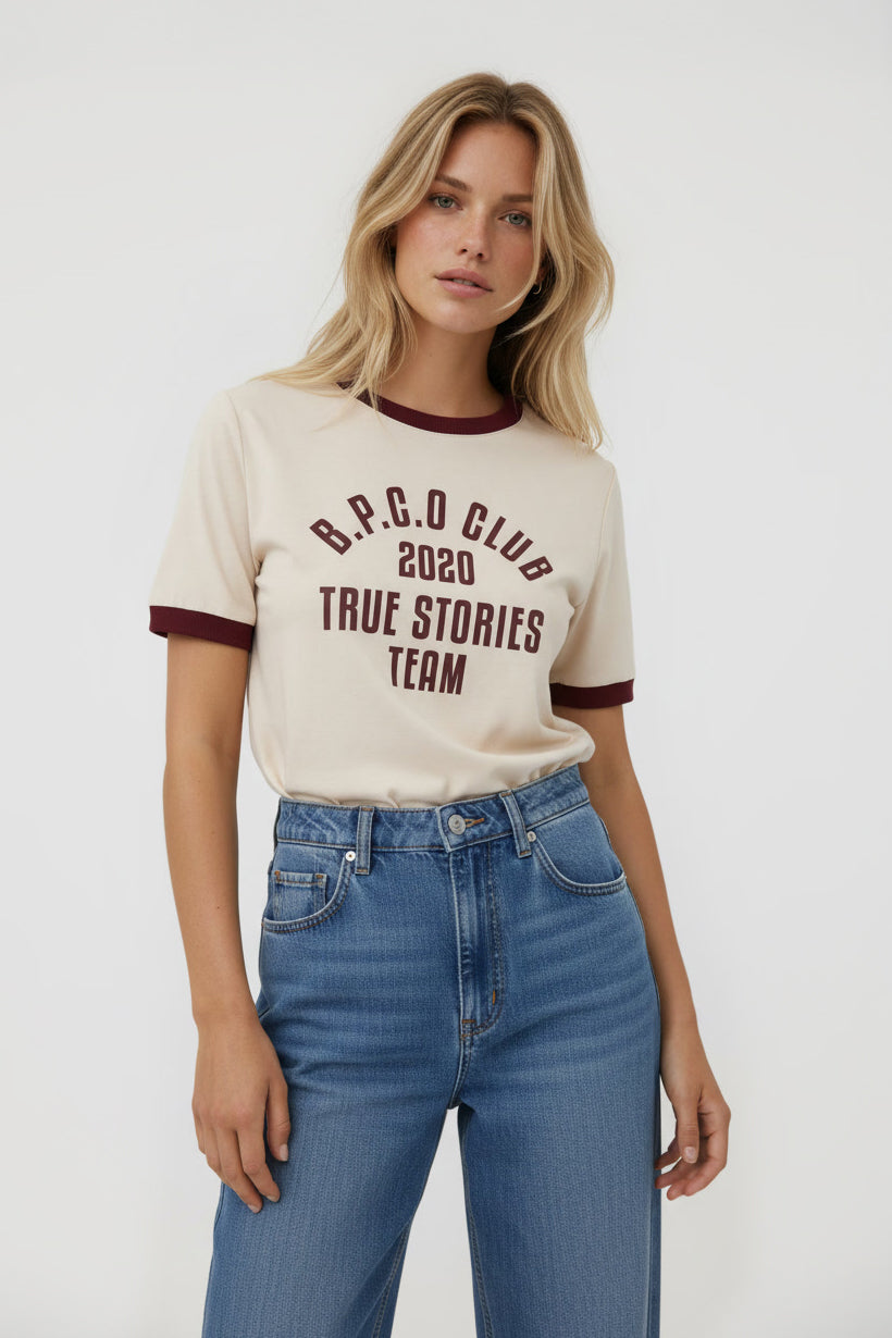 T-SHIRT B.P.C.O CLUB JASNOBEŻOWY Z LAMÓWKĄ