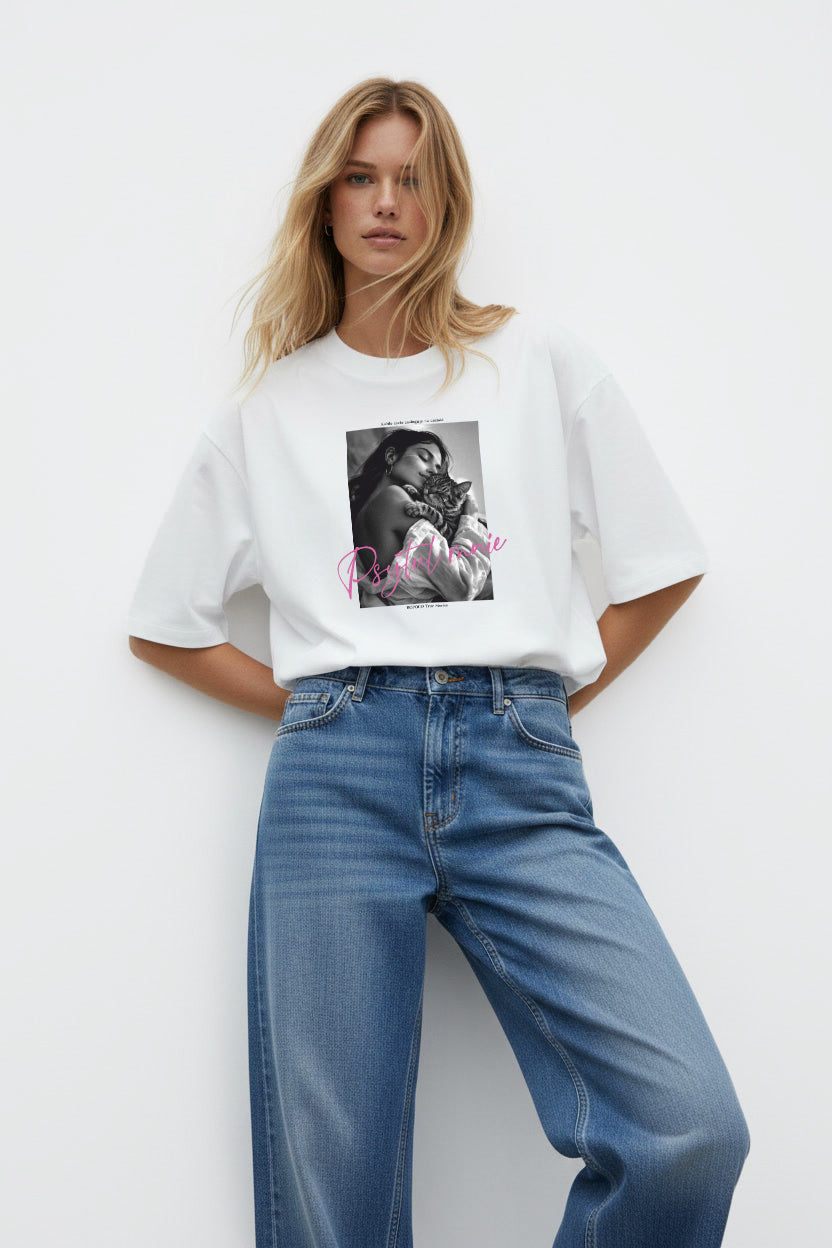 T-SHIRT PSYTUL MNIE BIAŁY - KOCIA EDYCJA