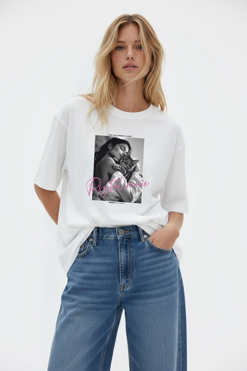 T-SHIRT PSYTUL MNIE BIAŁY - KOCIA EDYCJA