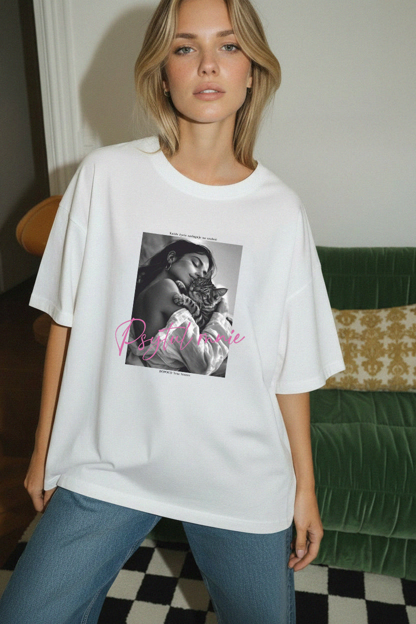 T-SHIRT PSYTUL MNIE BIAŁY - KOCIA EDYCJA