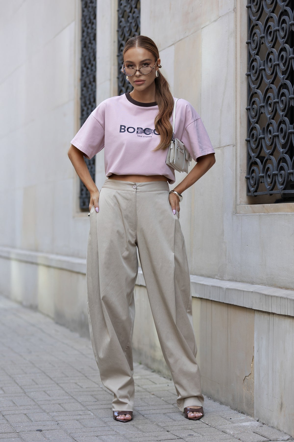 T-SHIRT BOPOCO TYGRYS RÓŻOWY Z BRĄZOWĄ LAMÓWKĄ