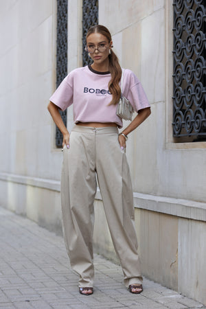 T-SHIRT BOPOCO TYGRYS RÓŻOWY Z BRĄZOWĄ LAMÓWKĄ