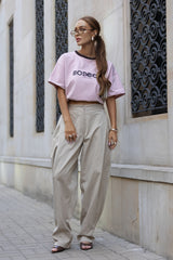 T-SHIRT BOPOCO TYGRYS RÓŻOWY Z BRĄZOWĄ LAMÓWKĄ