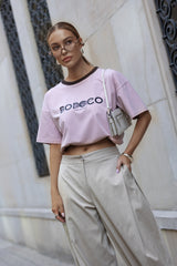 T-SHIRT BOPOCO TYGRYS RÓŻOWY Z BRĄZOWĄ LAMÓWKĄ