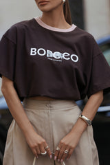 T-SHIRT BOPOCO TYGRYS BRĄZOWY Z RÓŻOWĄ LAMÓWKĄ