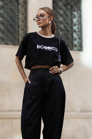 T-SHIRT BOPOCO TYGRYS CZARNY Z RÓŻOWĄ LAMÓWKĄ