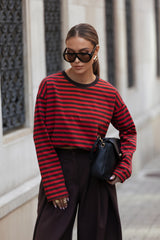 LONGSLEEVE OVERSIZE W PASKI BRĄZOWO-CZERWONE