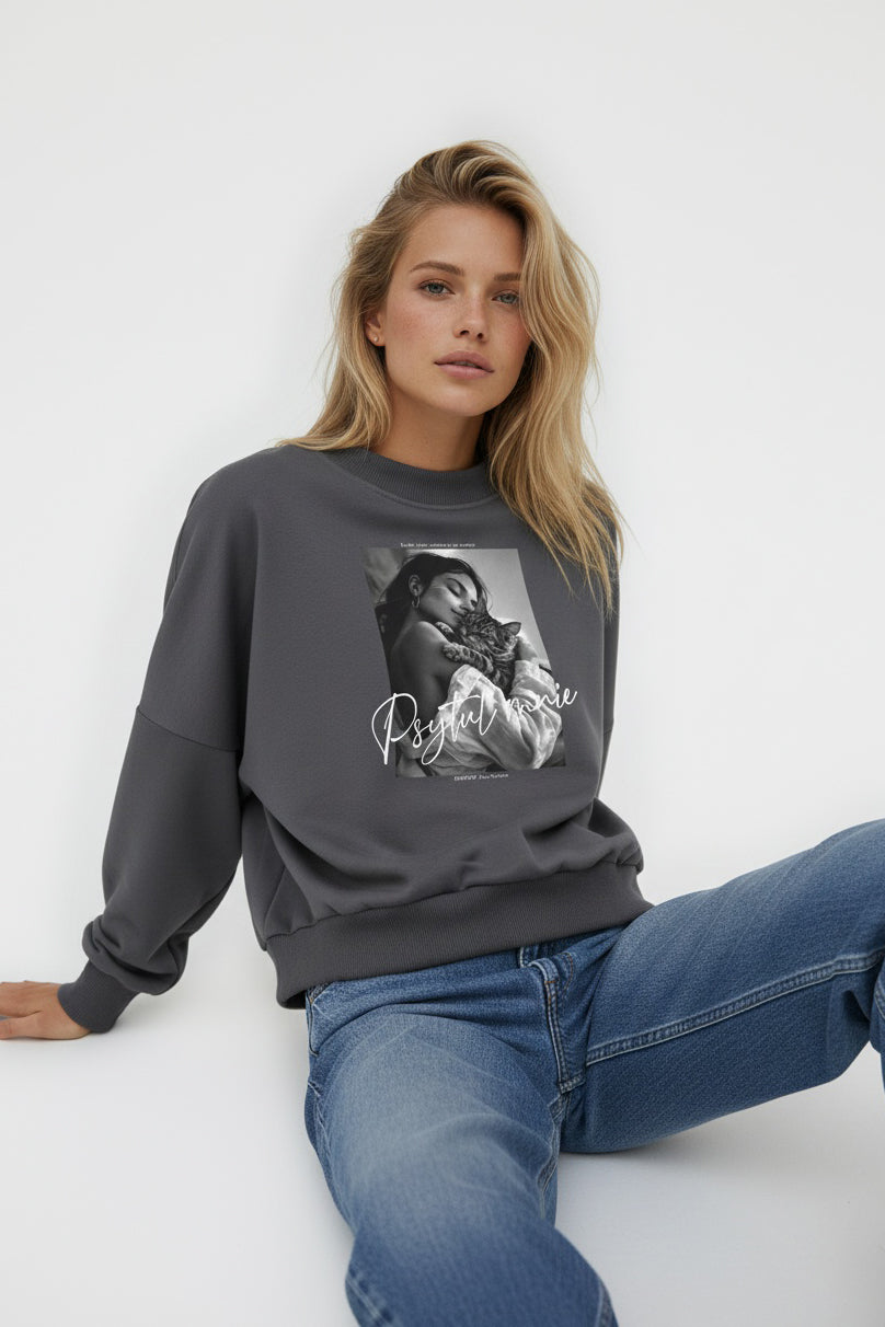 BLUZA PSYTUL MNIE SZARA - KOCIA EDYCJA