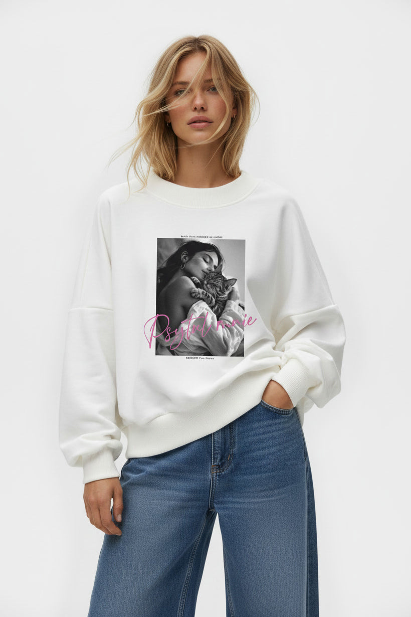 BLUZA PSYTUL MNIE BIAŁA - KOCIA EDYCJA