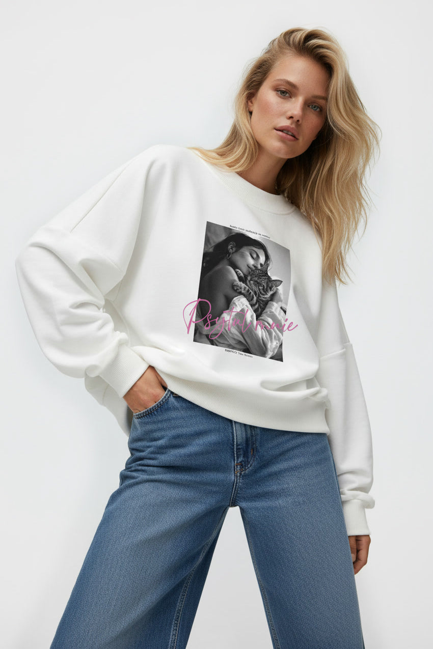 BLUZA PSYTUL MNIE BIAŁA - KOCIA EDYCJA