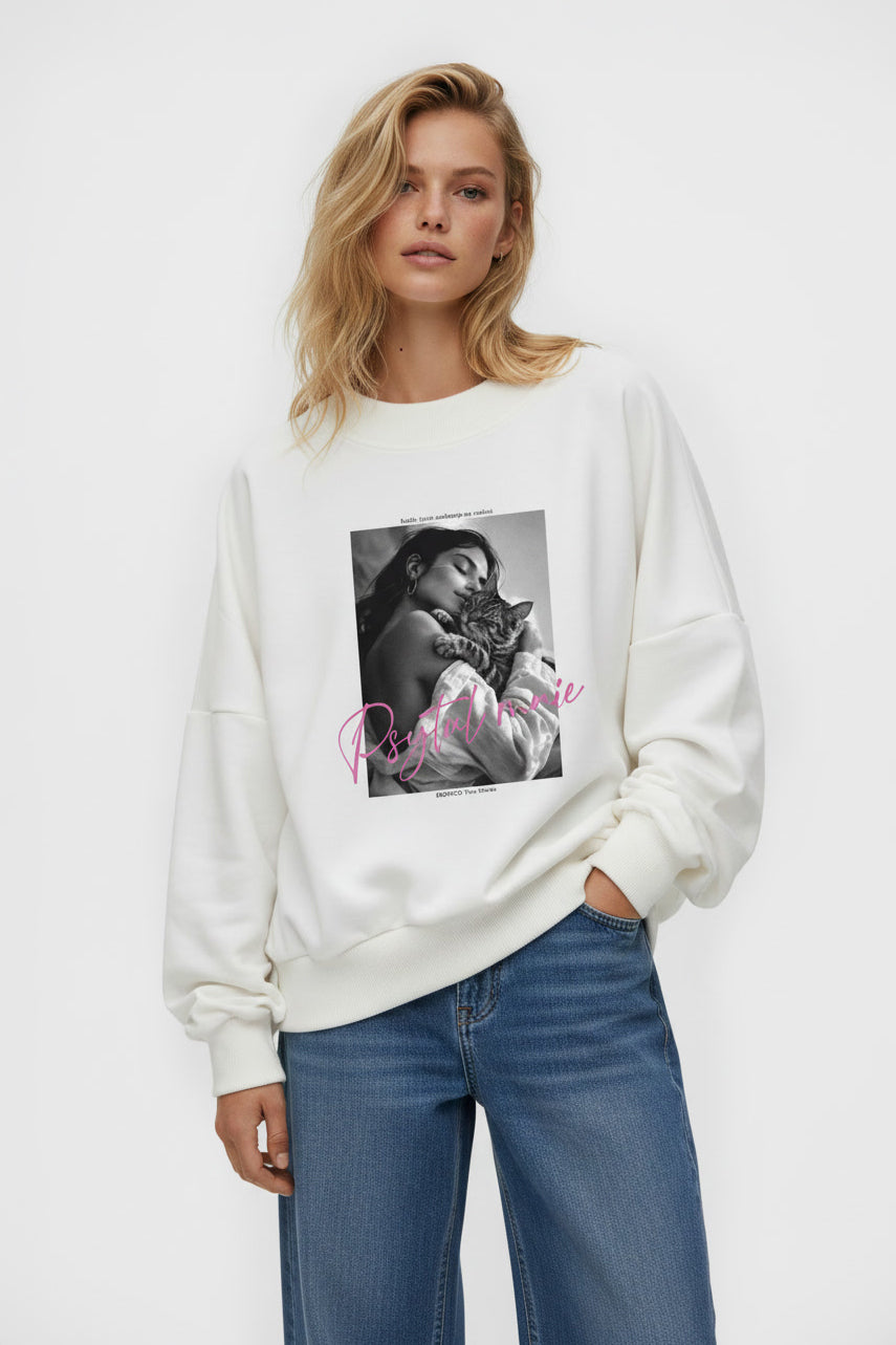 BLUZA PSYTUL MNIE BIAŁA - KOCIA EDYCJA