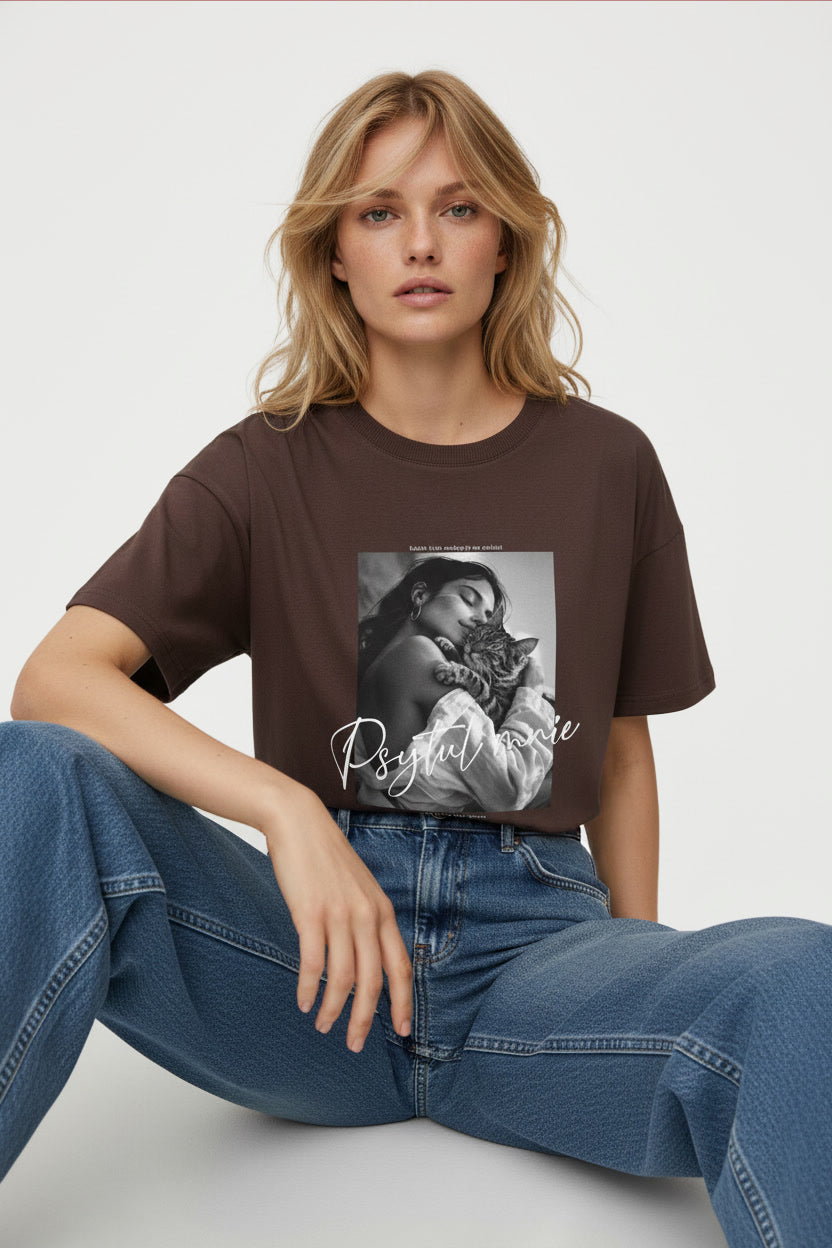 T-SHIRT PSYTUL MNIE BRĄZOWY - KOCIA EDYCJA