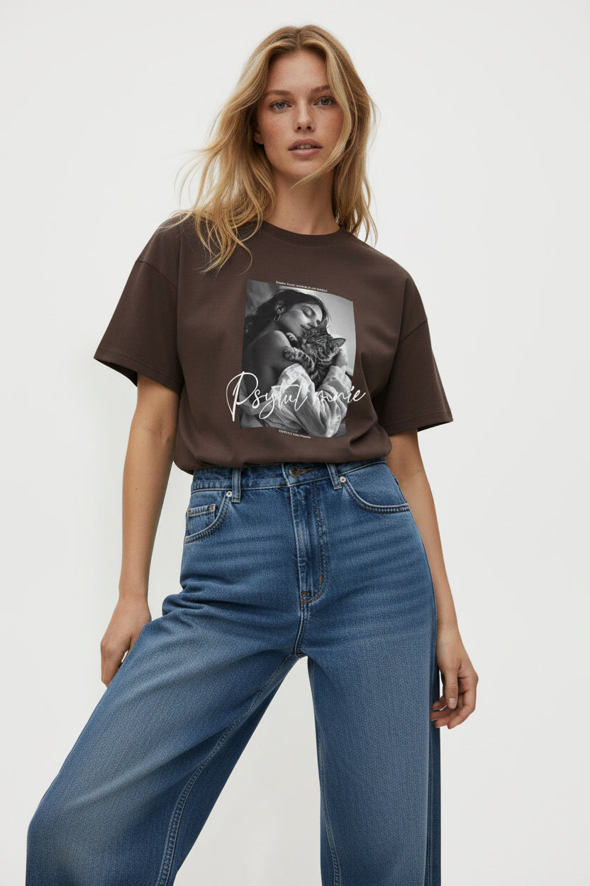 T-SHIRT PSYTUL MNIE BRĄZOWY - KOCIA EDYCJA
