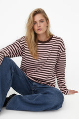 LONGSLEEVE OVERSIZE W PASKI BRĄZOWO-RÓŻOWE