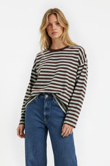 LONGSLEEVE OVERSIZE W PASKI BRĄZOWO-SZAŁWIOWY