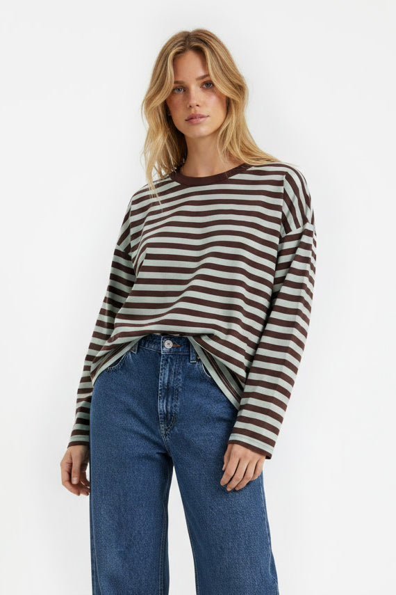 LONGSLEEVE OVERSIZE W PASKI BRĄZOWO-SZAŁWIOWY