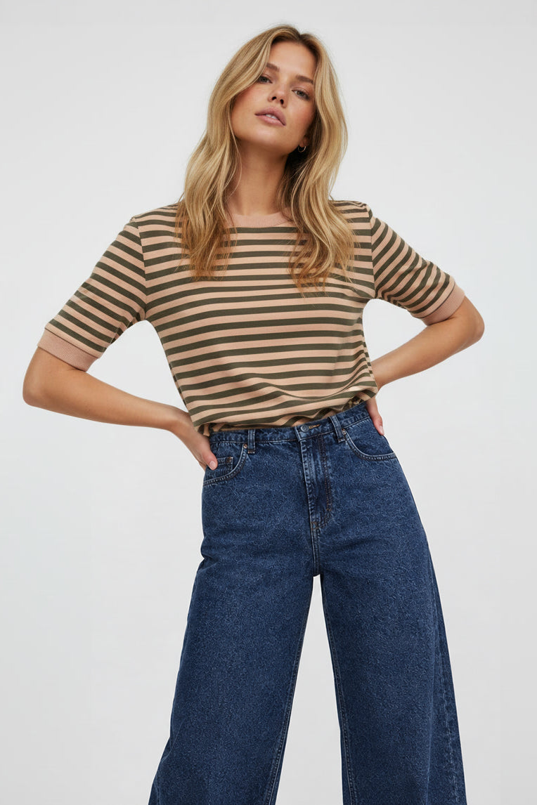 T-SHIRT W PASKI CAMEL-KHAKI