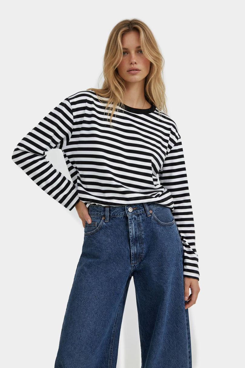 LONGSLEEVE OVERSIZE W PASKI CZARNO-BIAŁE