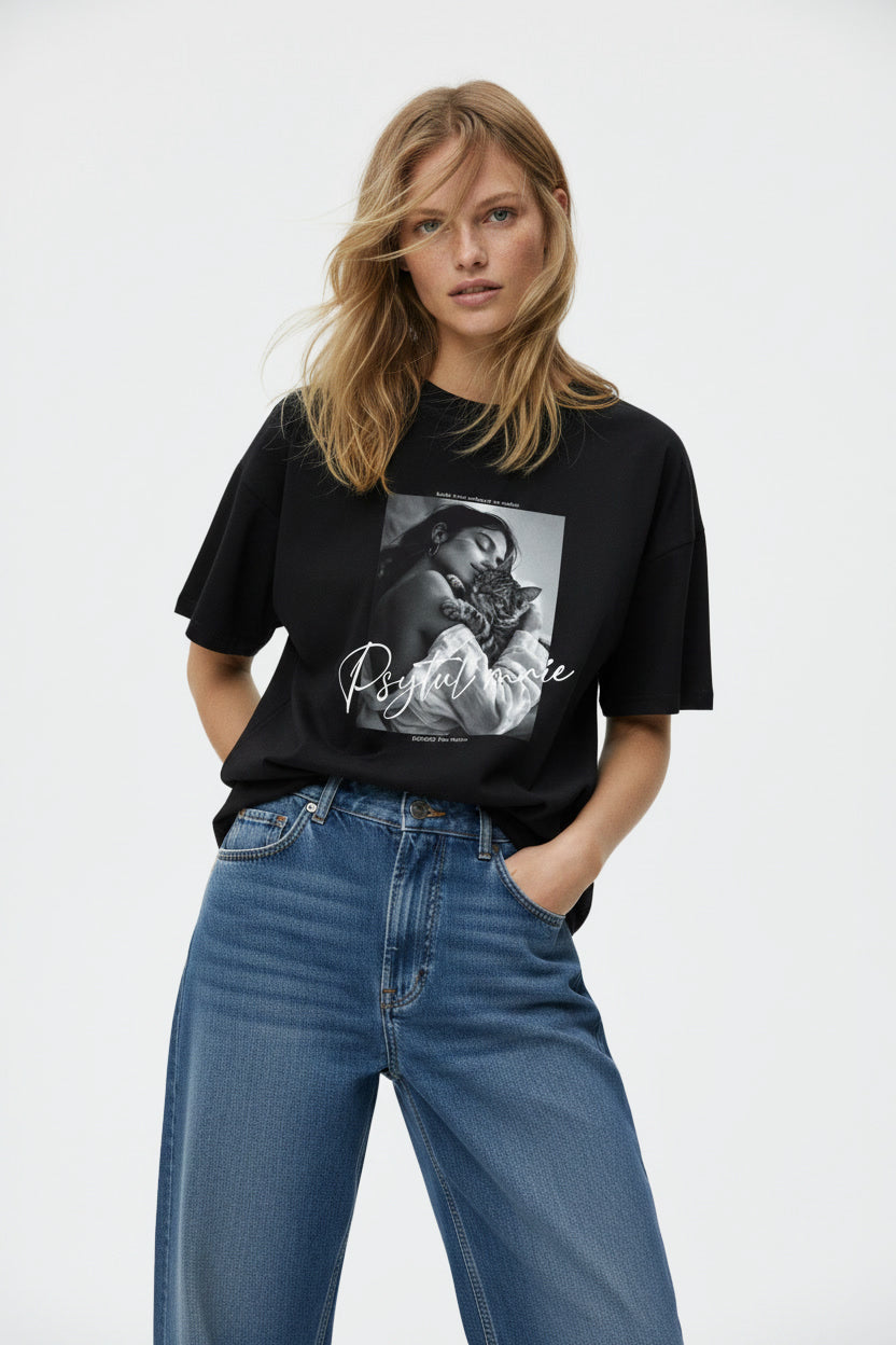 T-SHIRT PSYTUL MNIE CZARNY - KOCIA EDYCJA