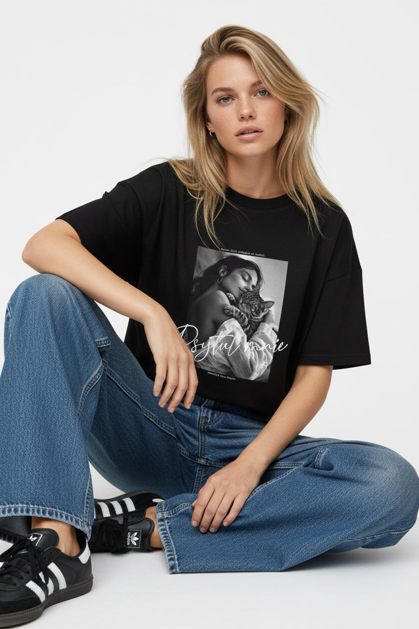 T-SHIRT PSYTUL MNIE CZARNY - KOCIA EDYCJA