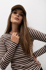 LONGSLEEVE PRĄŻEK W PASKI BRĄZOWO-BEŻOWY MELANŻ
