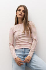 LONGSLEEVE PRĄŻEK W PASKI RÓŻOWO-BEŻOWY MELANŻ