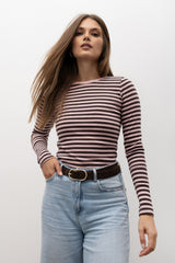 LONGSLEEVE PRĄŻEK W PASKI RÓŻOWO-BRĄZOWY MELANŻ