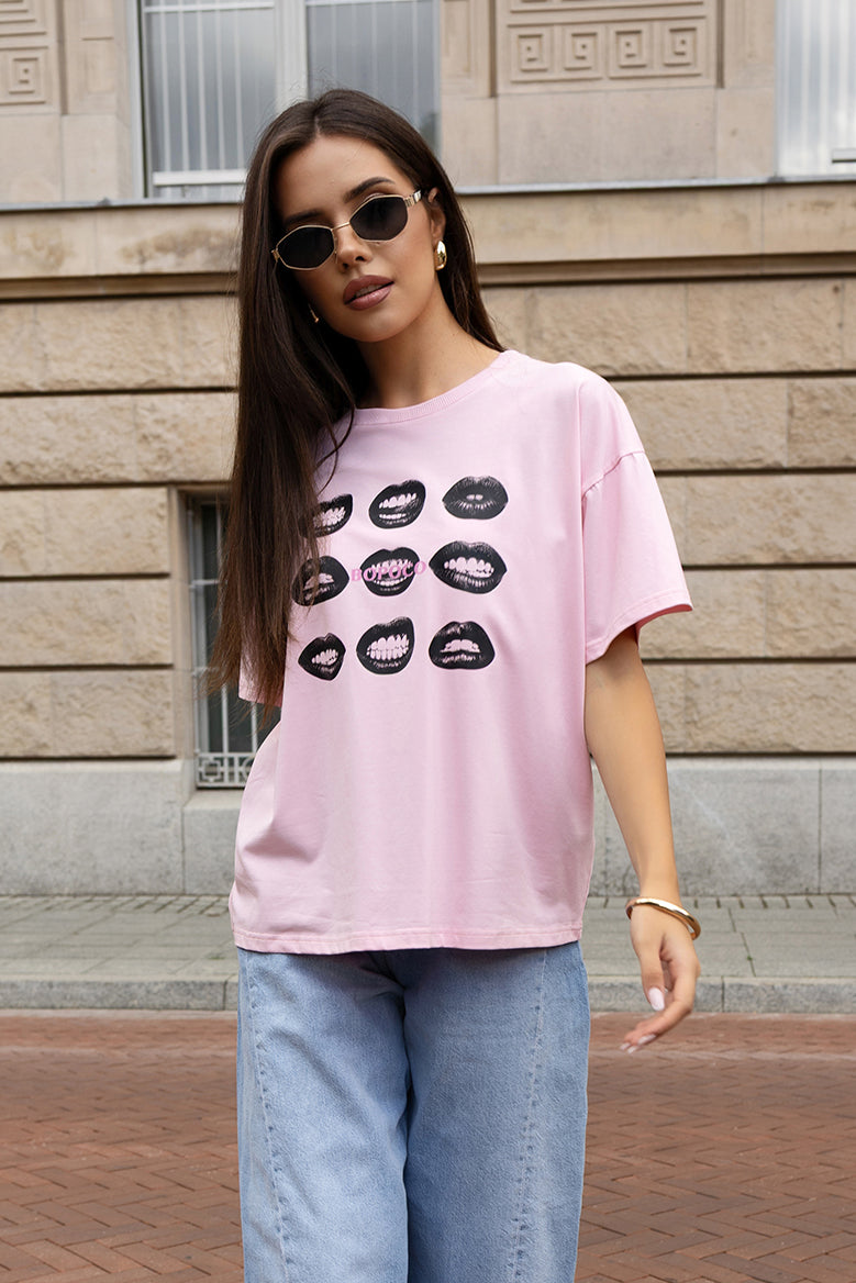 T-SHIRT USTA RÓŻOWY