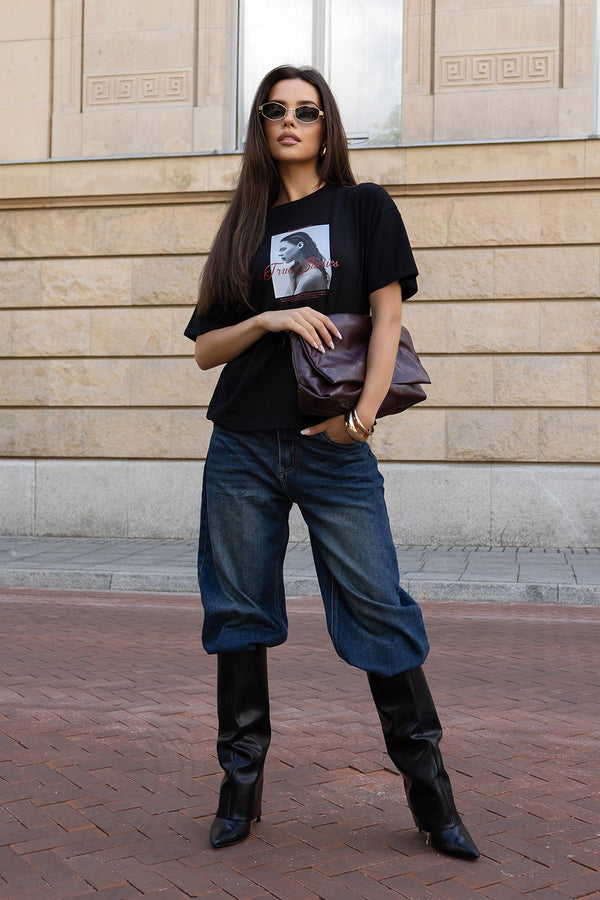 T-SHIRT WOMAN TRUE STORIES CZARNY