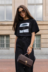 T-SHIRT BLACK FLOWER CZARNY